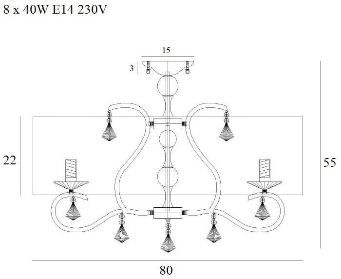 PLAFON LISSE klasyczny ze srebrną oprawą i szklanymi kryształami duży3