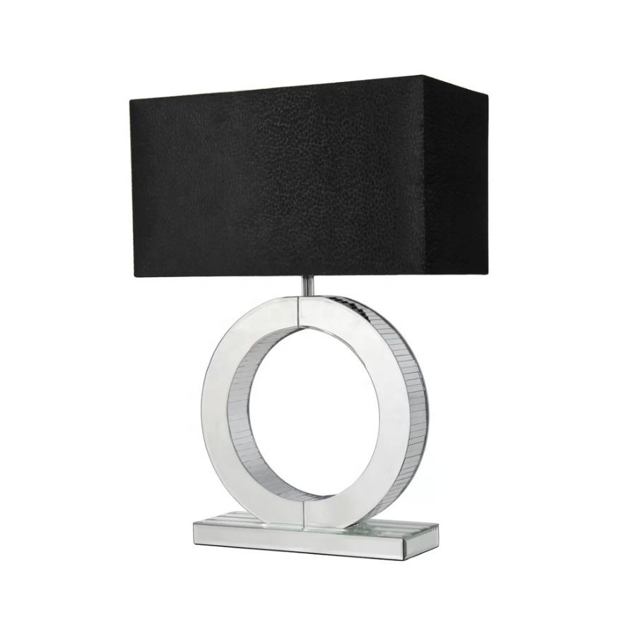 LAMPA STOŁOWA nowoczesna szklana podstawa z prostokątnym czarnym kloszem