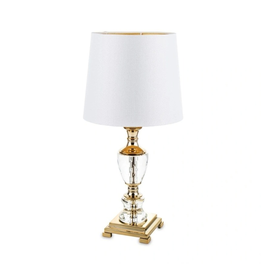 LAMPA STOŁOWA złoto-szklana podstawa biały klosz styl art deco