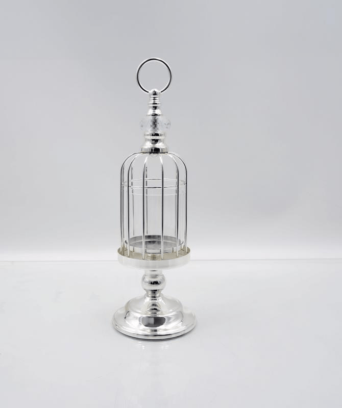 ŚWIECZNIK metalowo-szklany zesrebrnym wykończeniem art deco37cm2