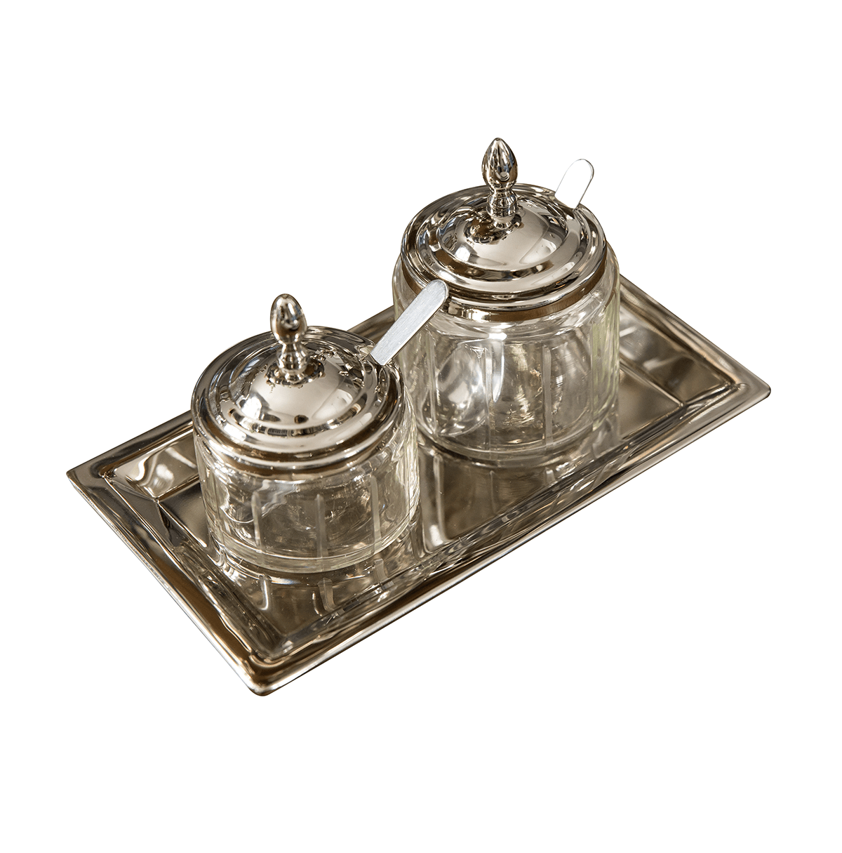 CUKIERNICZKI dwa pojemniki na tacy z łyżeczkami