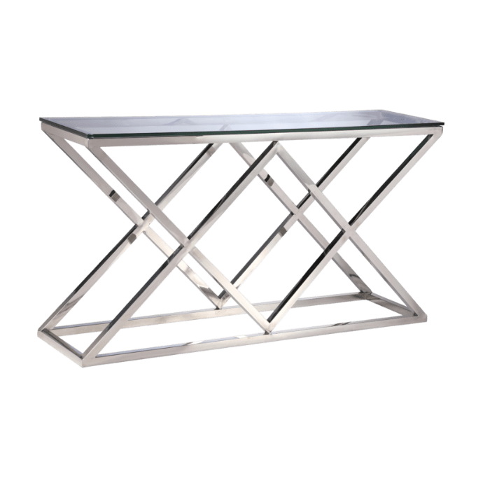 KONSOLA EMPIRE srebrno szklana styl nowoczesny