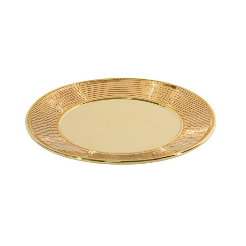 PATERA CERAMICZNA okrągła złota dekorowana lusterkami styl glamour