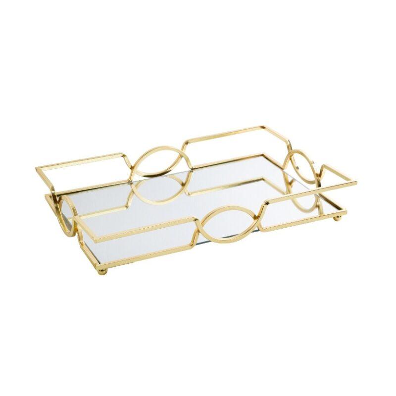 TACA LETA prostokątna metalowa z lustrzanym blatem styl art deco