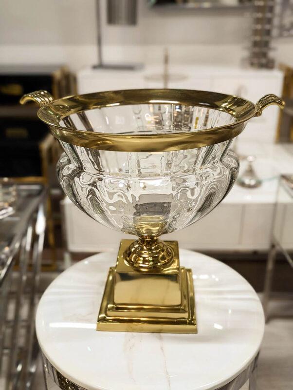 WAZON SZKLANY PUCHAR ze złotym detalem nowoczesny