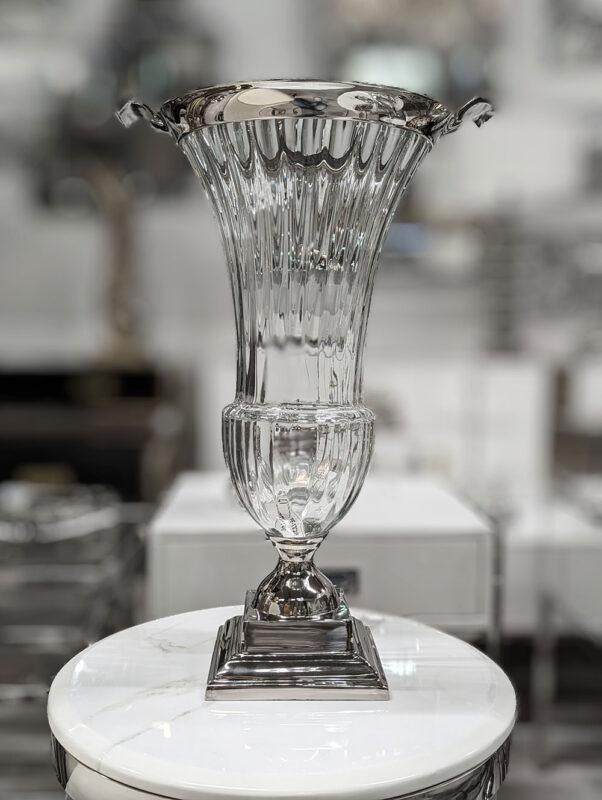 WAZON SZKLANY ze srebrnym detalem nowoczesny