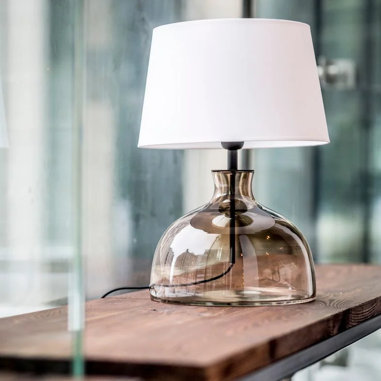 LAMPA STOŁOWA 4concepts Haga Transparentny Brąz Piękna Biały Abażur