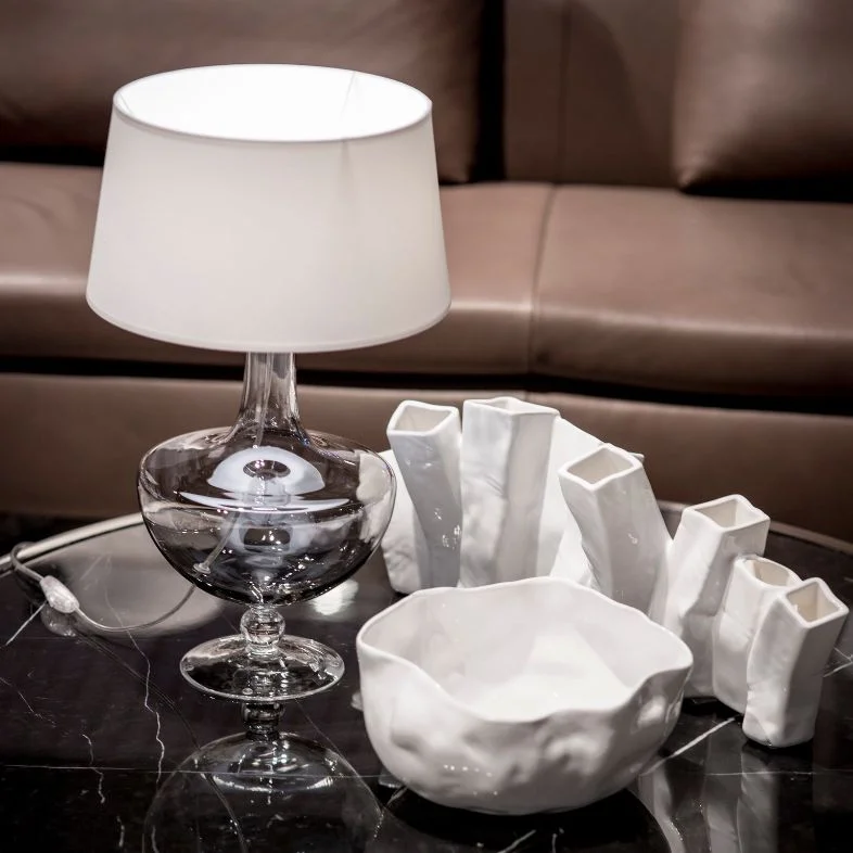 LAMPA STOŁOWA 4concepts Oxford Transparentna Czerń Biały Abażur