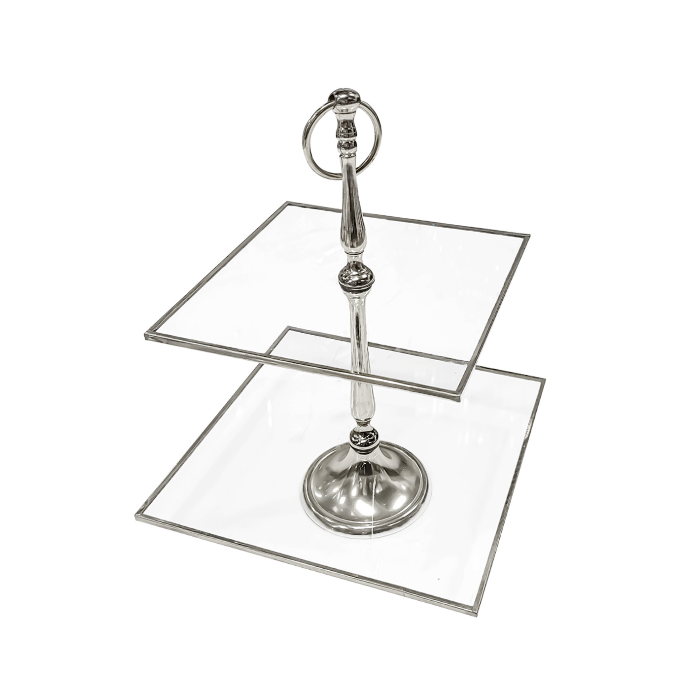PATERA podwójna, kwadratowa, srebrne wykończenia, szklana