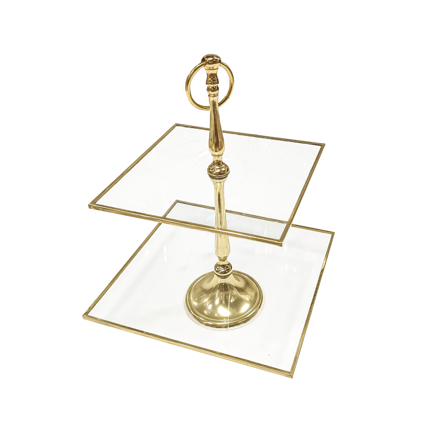 PATERA podwójna, kwadratowa, złote wykończenia, szklana