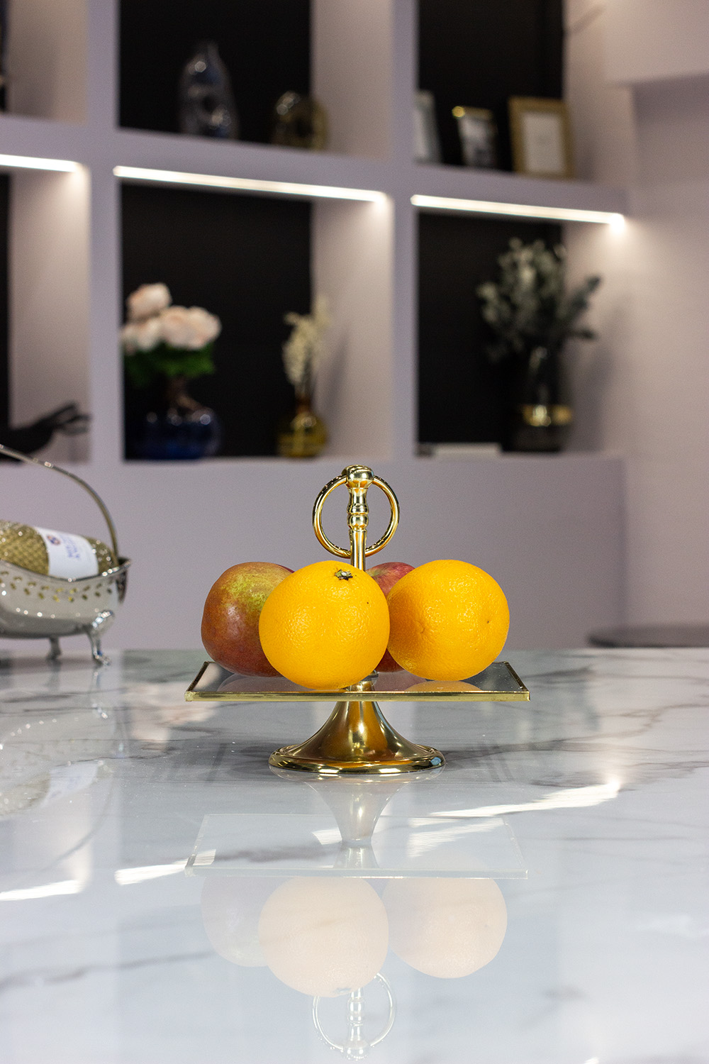 PATERA pojedyncza, kwadratowa, złote wykończenia, szklana, glamour