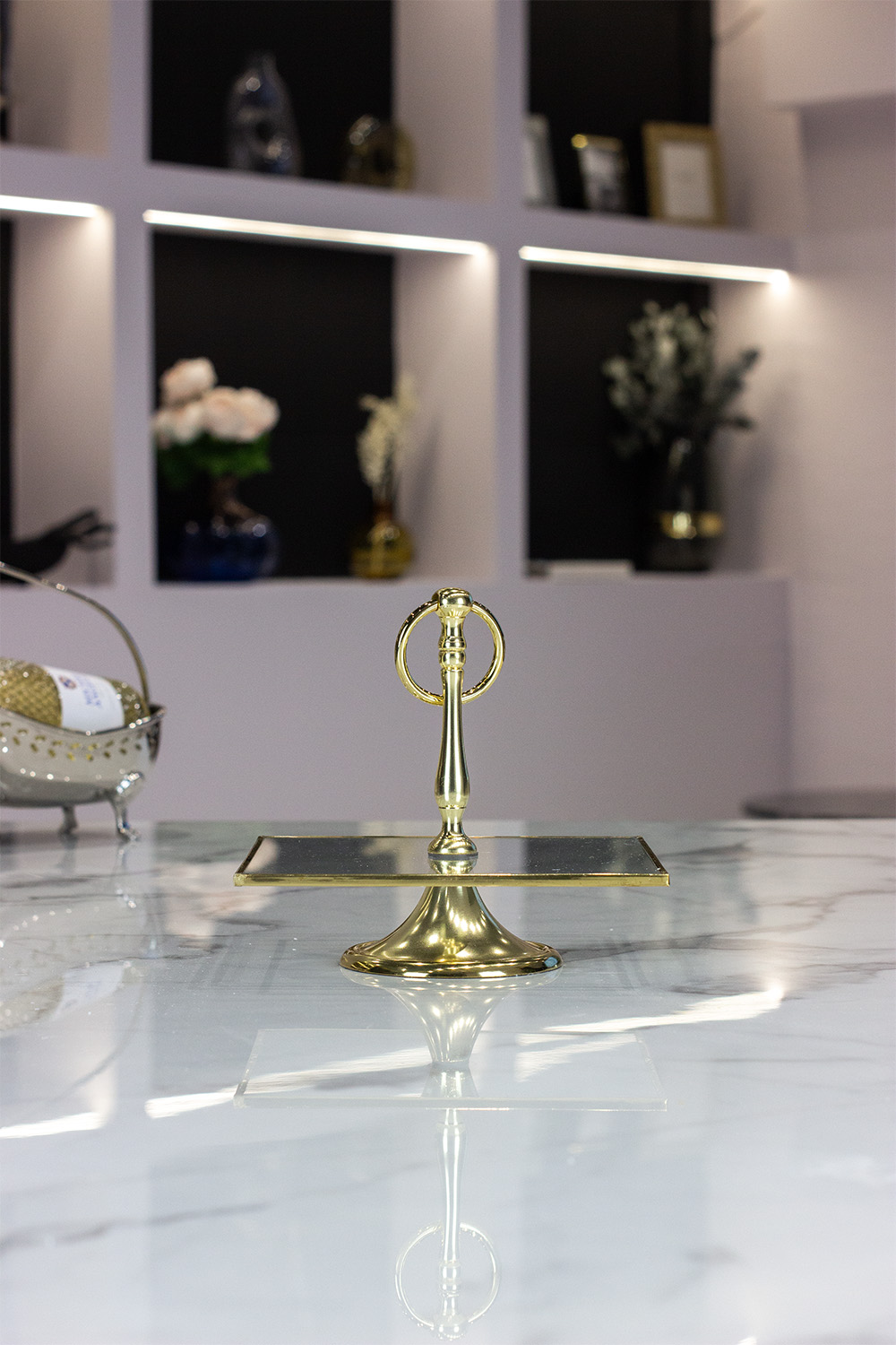 PATERA pojedyncza, kwadratowa, złote wykończenia, szklana, piękna