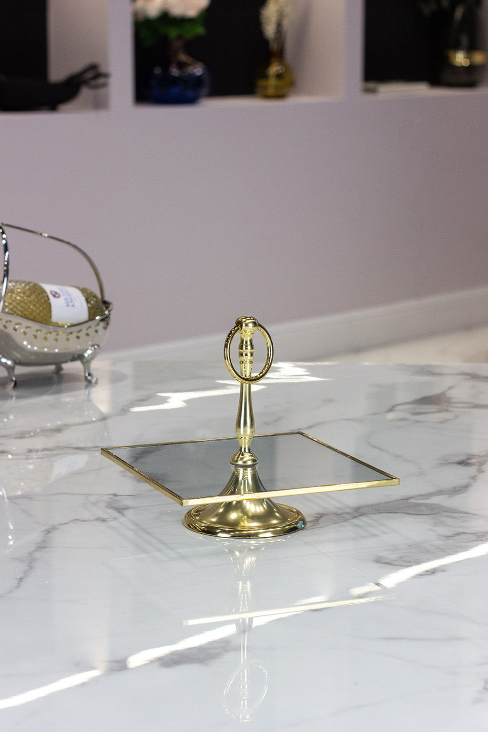 PATERA pojedyncza, kwadratowa, złote wykończenia, szklana