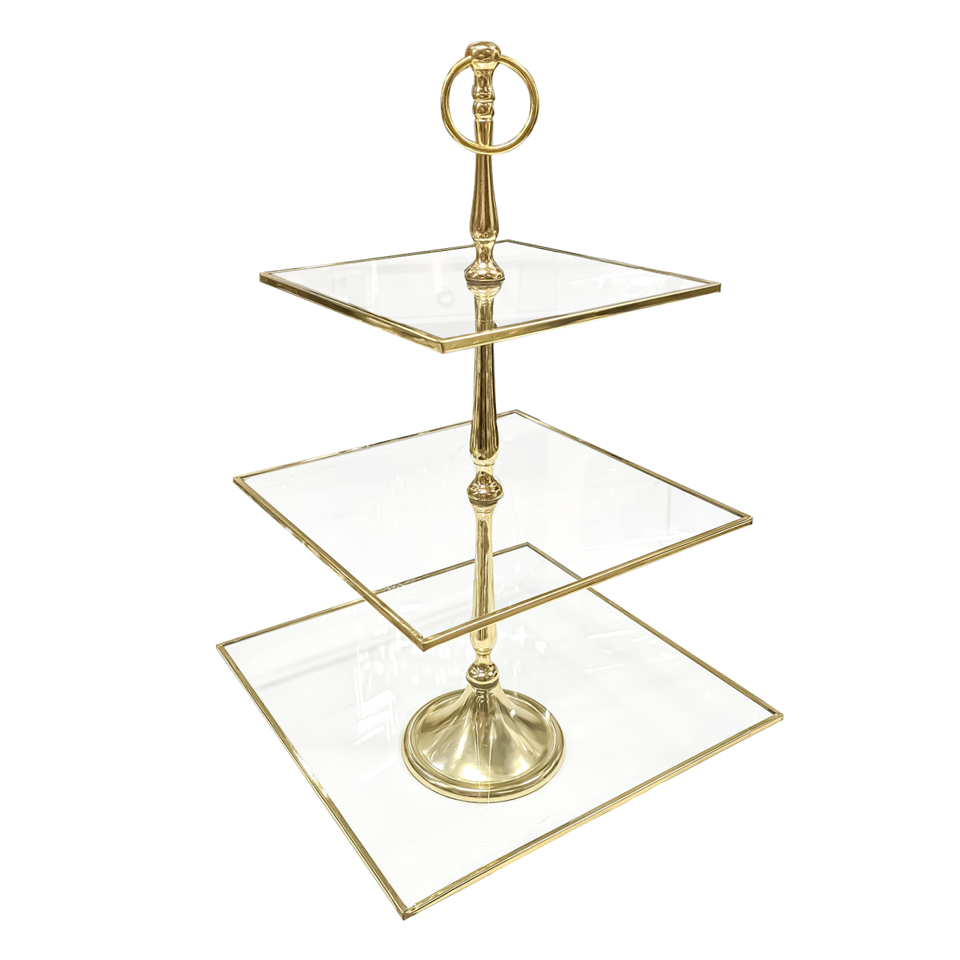 PATERA potrójna, kwadratowa, złote wykończenia, szklana