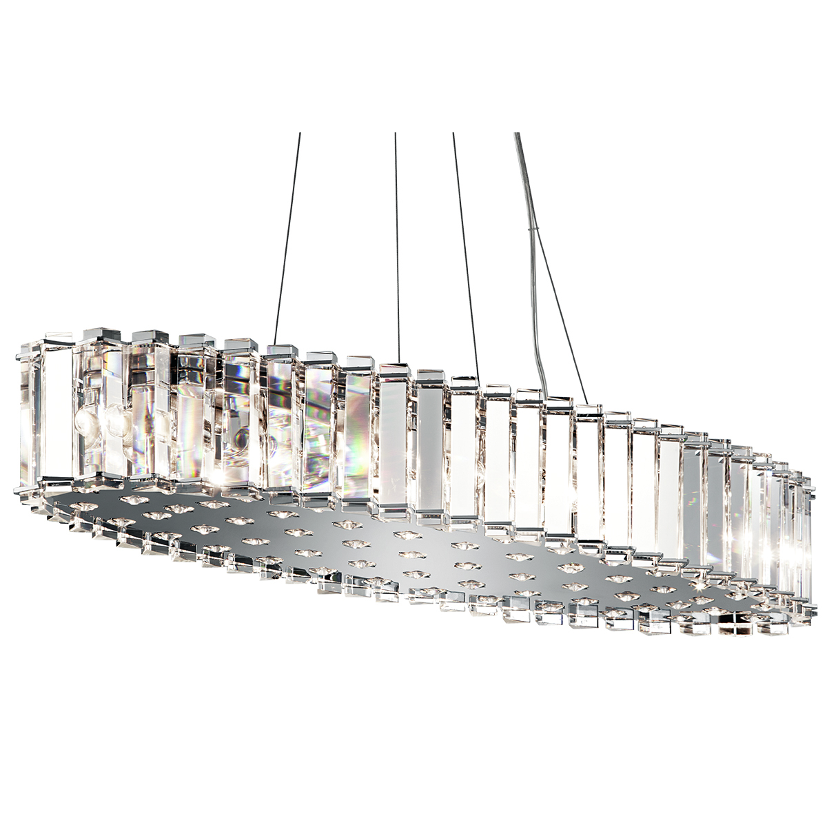 LAMPA WISZĄCA Crystal Skye owalna, kryształowa, srebrne elementy, glamour, 12 źródeł światła