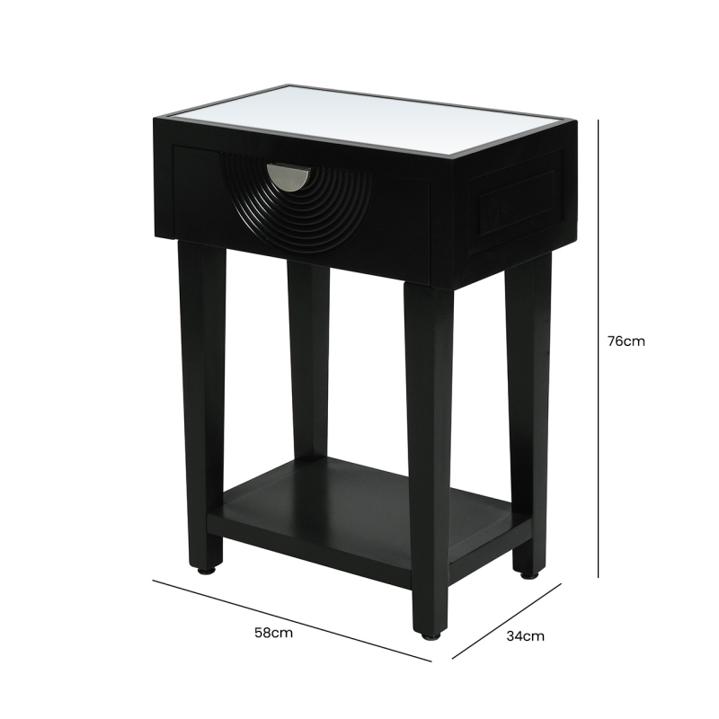 stolik-pomocniczy-maly-czarny-szuflada-styl-glamour-z-boku-zloty-uchwyt-wymiary