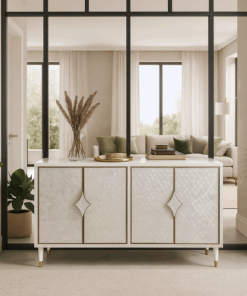 Kommode Champagner Silber, goldene Elemente, Glamour Stil