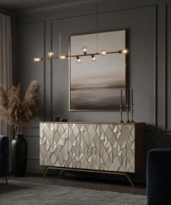 Kommode Champagner Gold, geometrisches Design, Glamour Stil