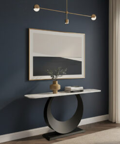 CONSOLA schwarzer Sockel, Mondform, weiße Platte, modern, 120 cm