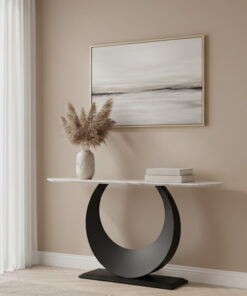 KONSOLA czarna podstawa, kształt księżyca, biały blat, nowoczesna, 150 cm