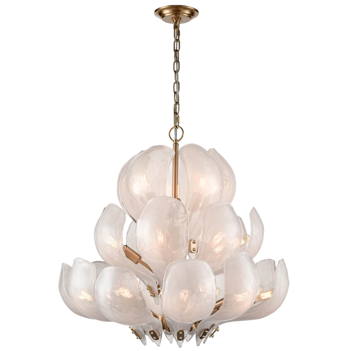 LAMPA WISZĄCA Cannes, mosiężny stelaż, szklany klosz w formie liści, modern classic, duża, piękna