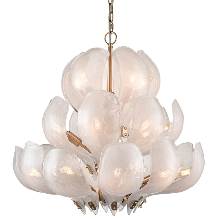 LAMPA WISZĄCA Cannes, mosiężny stelaż, szklany klosz w formie liści, modern classic, duża, wyjątkowa
