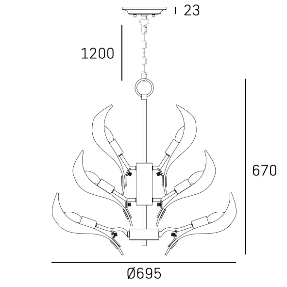 LAMPA WISZĄCA Cannes, mosiężny stelaż, szklany klosz w formie liści, modern classic, duża, wymiary