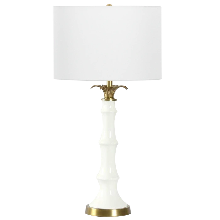 LAMPA STOŁOWA Loboc ceramiczna, biała podstawa, mosiężne, metalowe detale, stylowa, wyjątkowa