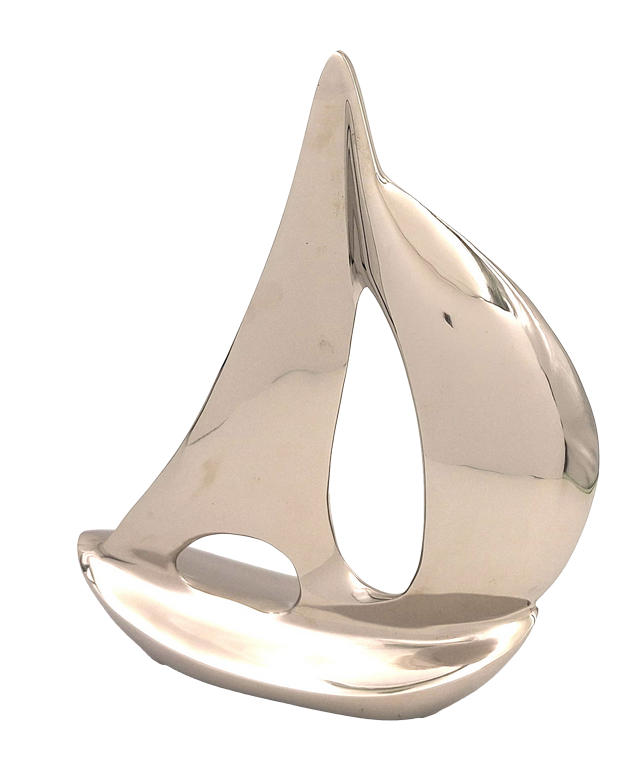 DEKORATIVFIGUR große Yacht aus Metall in Silber, nautischer Stil, exklusiv DEKORATIVFIGUR große Yacht aus Metall in Silber, nautischer Stil, exklusiv