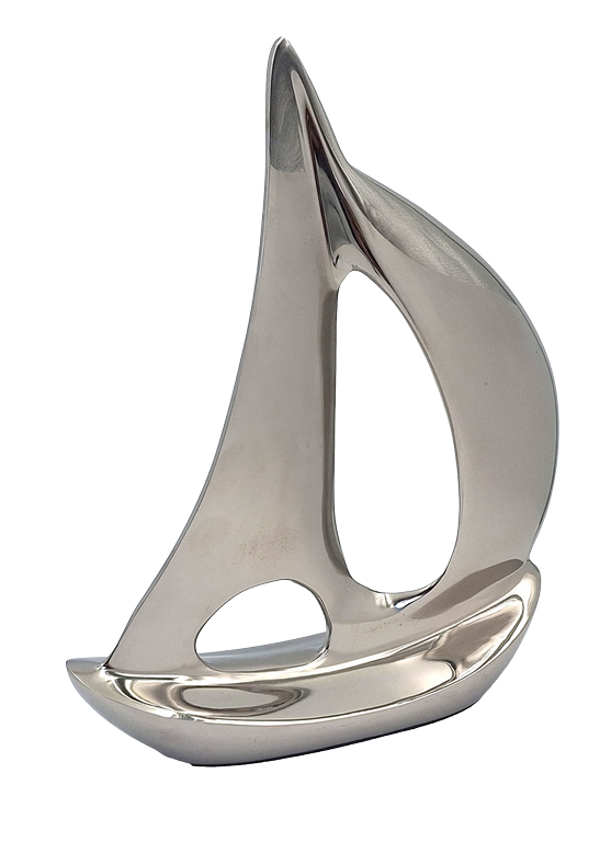 DEKORATIVE FIGUR große Metalljacht in Silber, nautischer Stil, schön DEKORATIVE FIGUR große Metalljacht in Silber, nautischer Stil, schön