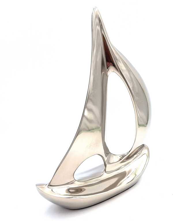 DEKORATIONSFIGUR große Metalljacht in Silber, nautischer Stil, einzigartig DEKORATIVE FIGUR große Yacht aus Metall in Silber, nautischer Stil, einzigartig