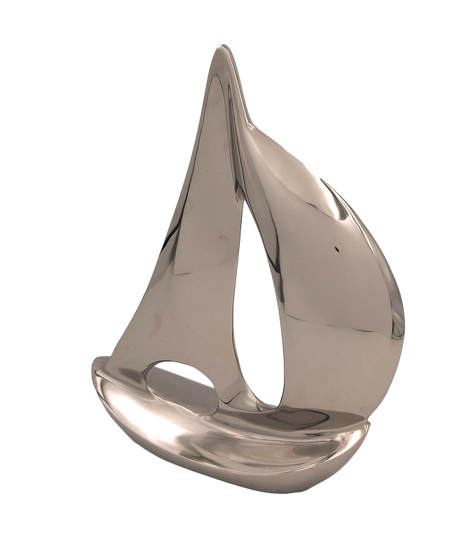 DEKORATIVFIGUR große Yacht aus Metall in Silber, nautischer Stil DEKORATIVFIGUR große Yacht aus Metall in Silber, nautischer Stil