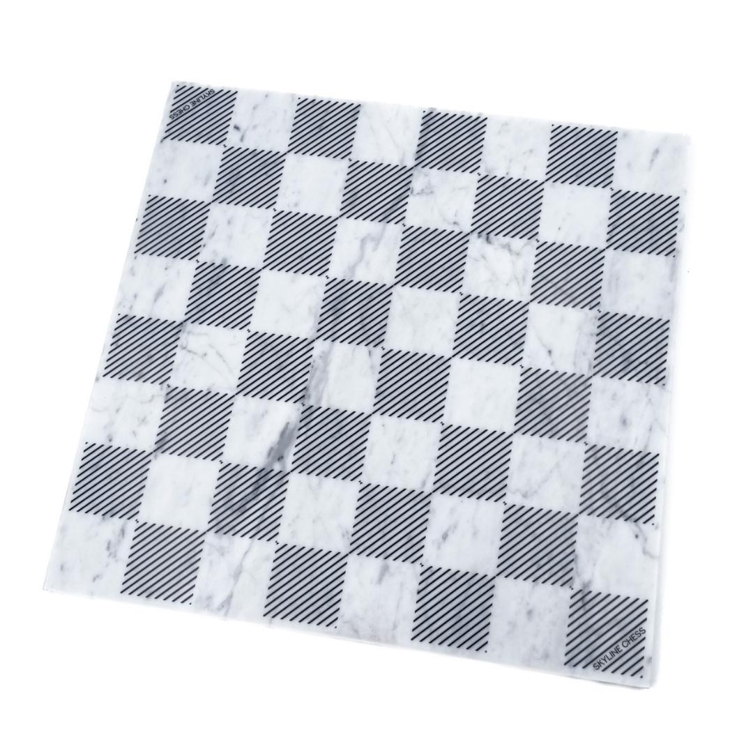 Schachfiguren aus Edelstahl in Form berühmter Gebäude, Schachbrett aus Marmor, exklusiv-1